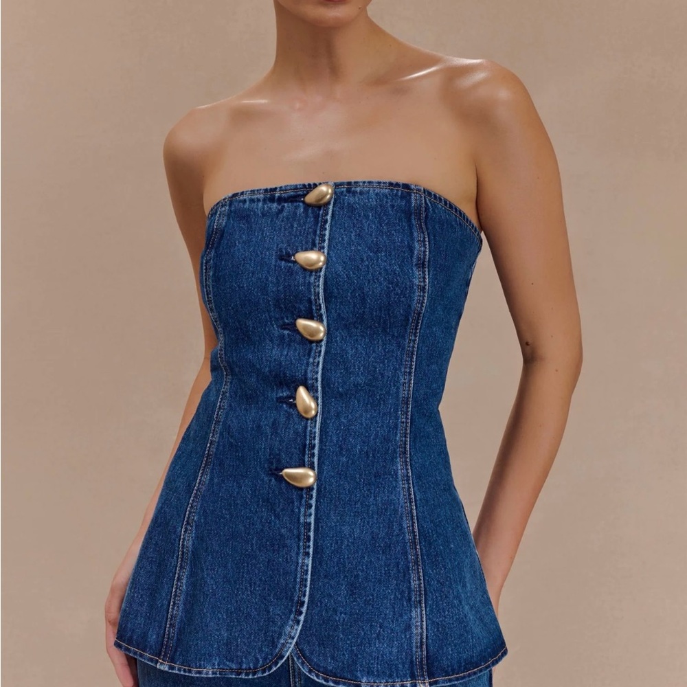 Meshki Lennox Strapless Long Line Button Top